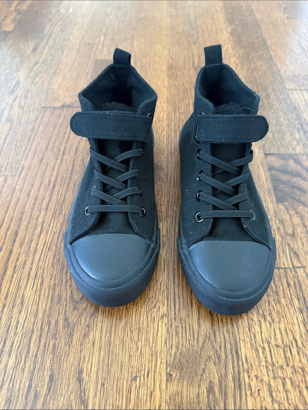 Kids Black High-Top Canvas Sneakers with Hook-and-Loop Strap